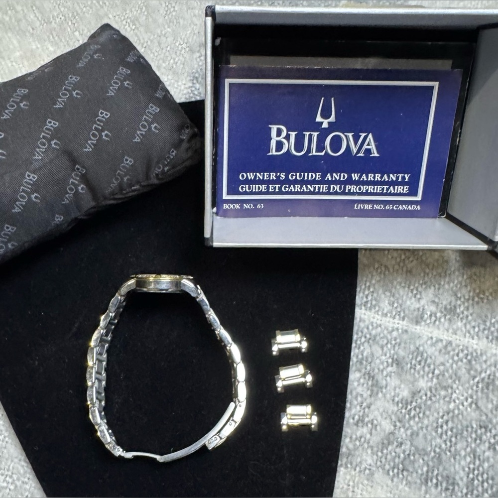 Bulova Two-Tone Stainless Mother of Pearl, Diamond Bezel Date Indicator Watch - Picture 2 of 15